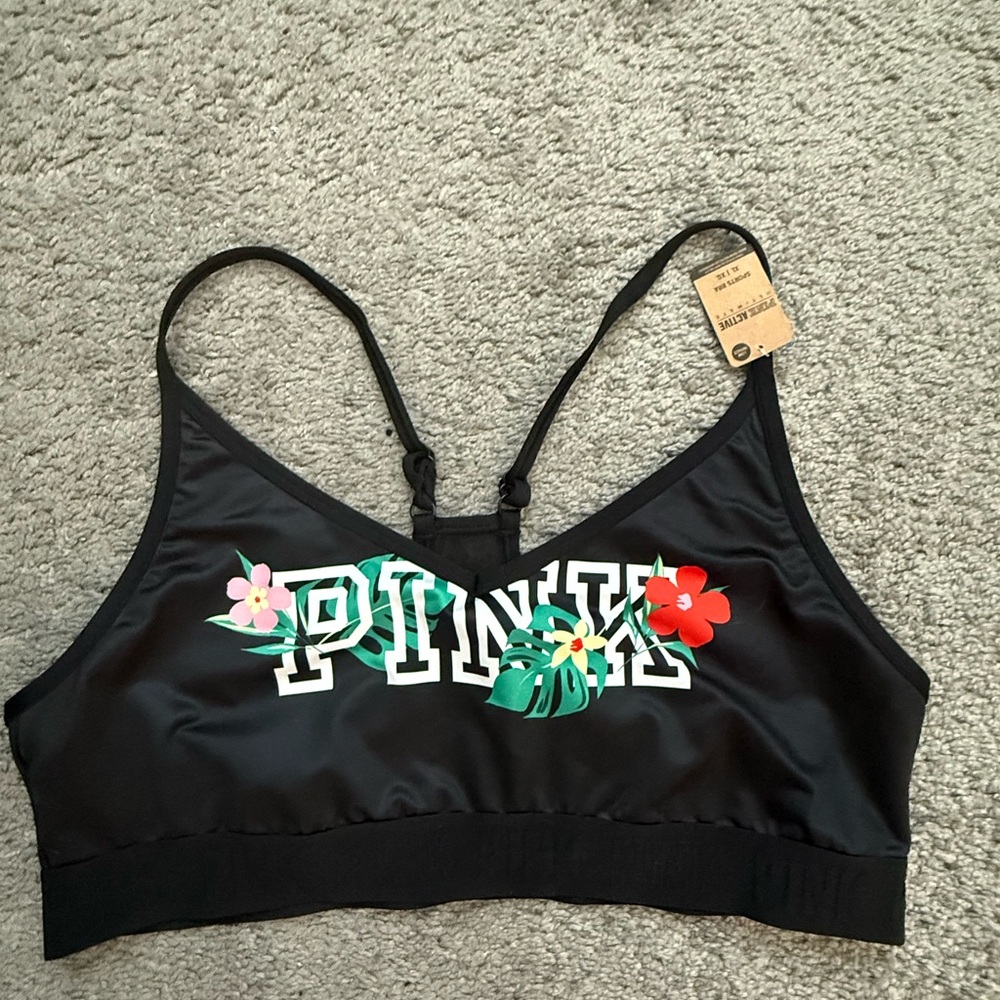 PINK Victoria's Secret Black Floral Logo Bralette
